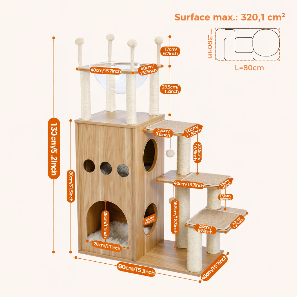 Arbre à chat en bois Minéo 130 CM