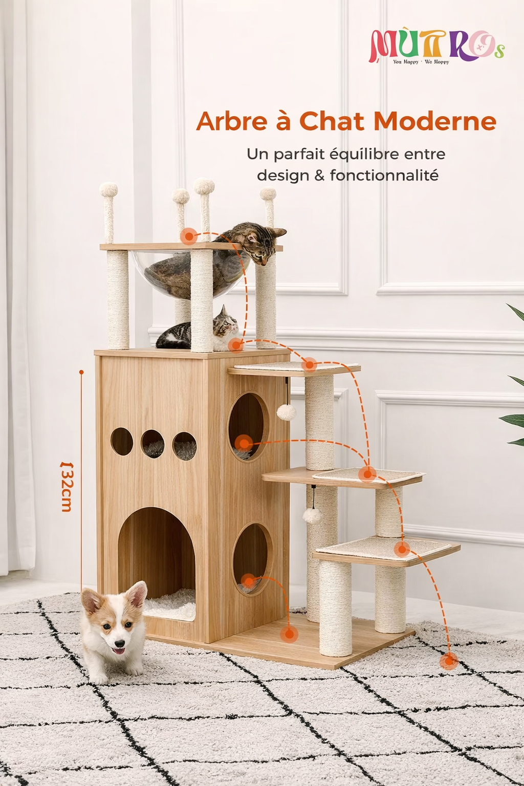 Arbre à chat en bois Minéo 130 CM